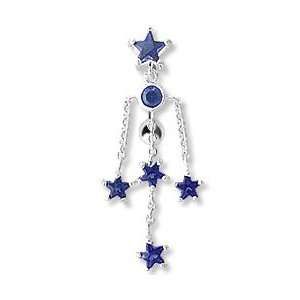  TOP DOWN BELLY RING STAR WITH CIRCLE GEM AND 4 GEM DANGLE 
