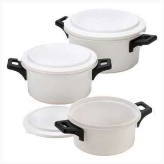 MICROWAVE COOKING POTS White Bowls Pots Cookware Set NEW  