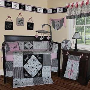 Baby Boutique Black White Pink 14pc Baby Crib Bedding M  