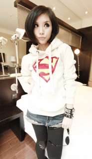   lady casual cute super man logo long sleeve sports hoodie top outwear