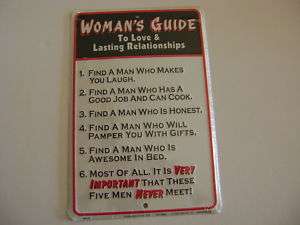 Womans Guide To Love & Lasting Relationships Tin Sign  