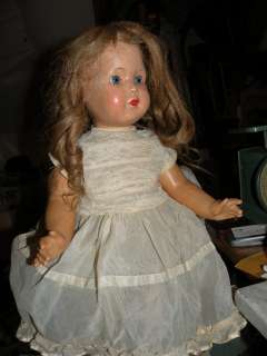 large doll 22 antique bisque head closed mouth sleep eyes AO dress 
