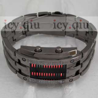 Fashion Binary Digital Watch /Red LED Watch Metal Band Boys Mans Gift 