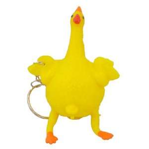  Egg Laying Rubber Squeeze Chicken Keychain, Yellow