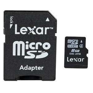  Lexar 8GB Class 4 microSDHC Memory Card w/SD Adapter 