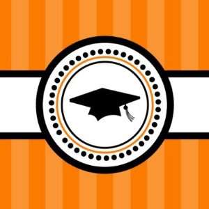   Graduation Cap Stripes Label (Orange) Round Sticker Arts, Crafts