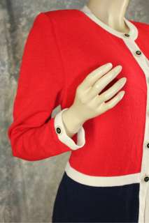 Santana Knit Ivory Navy blue red suit jacket blazer St John Collection 