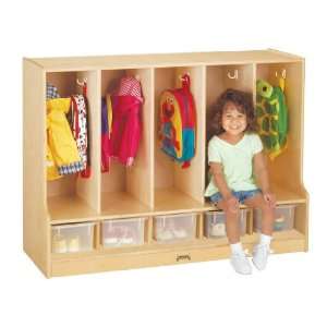 Toddler Coat Locker W/Step   5 Sections   With Clear Trays