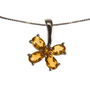  EXP Sterling Silver Citrine Daisy Pendant Necklace 