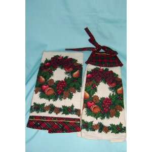  Christmas Red/Green Plaid Kitchen Towel and Hanging 