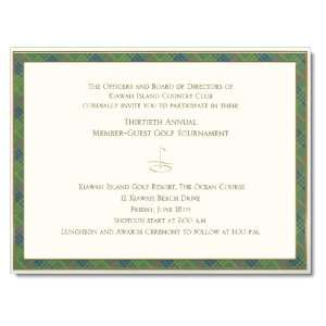 Green Plaid Border Trimmed in Gold Invite