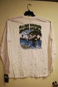   Sleeve T shirt w/ pocket Bass Hunt fishing white NEW with Tags  