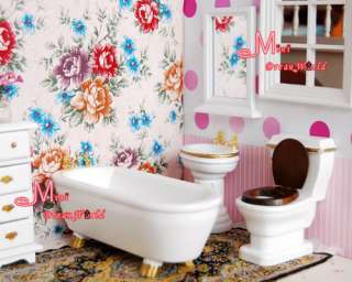 12 Dollhouse Miniature White Bathroom Toilet Mirror Set 4PCS  