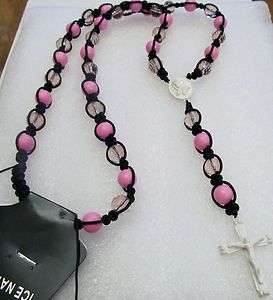 Hip Hop Macrame Style Beaded Pink and Black threaded Rosary NEW  
