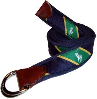 NWT $95 Polo Ralph Lauren Mens Big Pony O Ring Belt Navy/Green  
