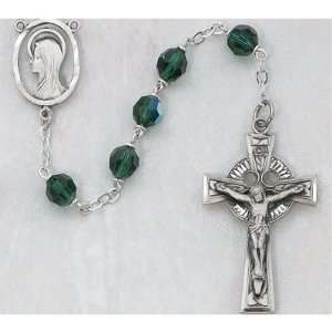 STERLING SILVER GREEN GLASS IRISH ROSARY, ST. PATRICK CELTIC BOXED 