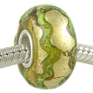 Spring Gold Murano Style Glass Bead on Sterling Silver Solid Core fits 