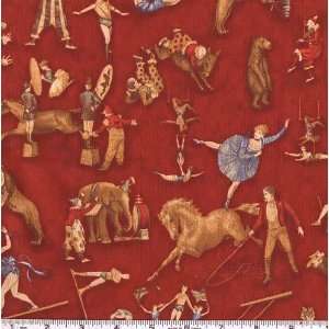  45 Wide The Circus Performers Scarlet Fabric By The Yard 