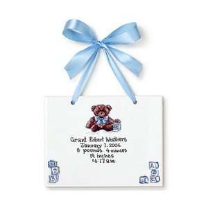  Hand Painted Ceramic Tile Birth Certificate Teddy Bear 