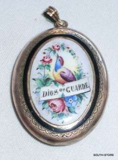   VICTORIAN HAND PAINTED ENAMEL LOCKET GOD PROTECT YOU. VISIT MY STORE