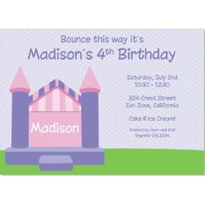  Pink And Purple Polka Dotted Bounce House Invitations 