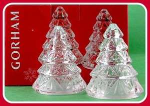 Gorham Crystal Christmas Tree Holiday Salt & Pepper Shaker Set  