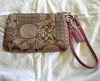 COACH LIGHT BROWN SIGNATURE CANVAS PATCHWORK PINK FAUX SNAKE LEATHER 