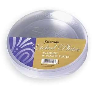   Sovereign Floral Etched 9 inch Clear Plastic Plates