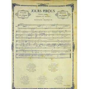  Song Music Score Nadaud Jours Perdus French Print 1868 