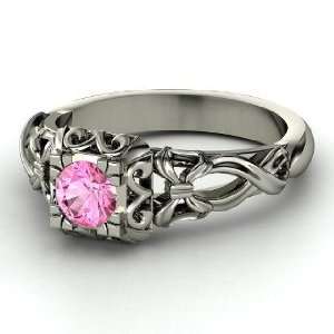    Ribbon Lace Ring, Round Pink Sapphire Platinum Ring Jewelry