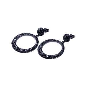    Sterling Silver Earrings Open Circle Black Cz Earrings Jewelry
