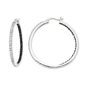   Sterling Silver Black and White Cubic Zirconia Hoop Earrings Jewelry
