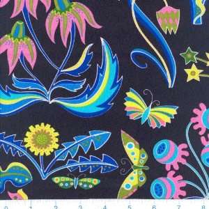   Pop Art Floral & Butterflies Black Fabric By The Yard Arts, Crafts