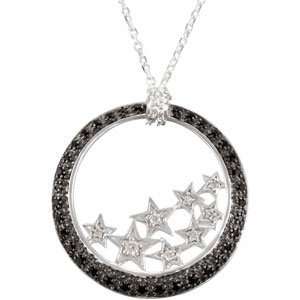  Sterling Silver Genuine Black Spinel and Diamond Necklace 