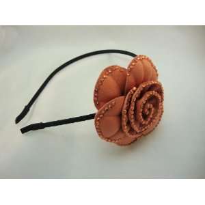  Orange Leather and Crystal Headband 