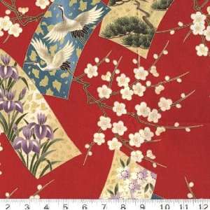  45 Wide Oriental Print Gardens Red Fabric By The Yard 