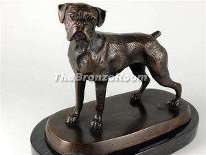 Bronze Boxer Dog Standing on a Marble Base  