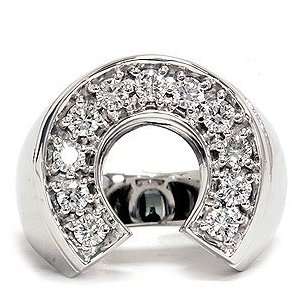   Solid 14K White Gold .75CT Diamond Horseshoe Lucky Pinky Ring Jewelry