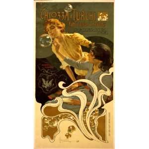    1899 Poster showing two women blowing soap bubbles
