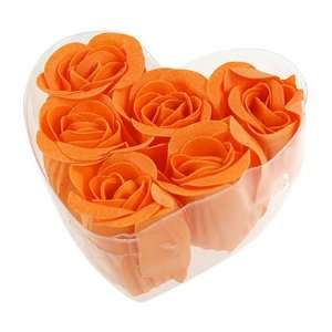   Rose Flower Scented Bath Soap Petals Orange w Heart Shape Box Beauty