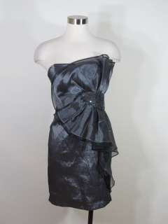 Betsy & Adam Evening Cocktail Pewter Black Strapless Dress 12 L Large 