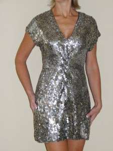 VALENTINO Twist Detail Silver Sequined Tunic Dress 8  