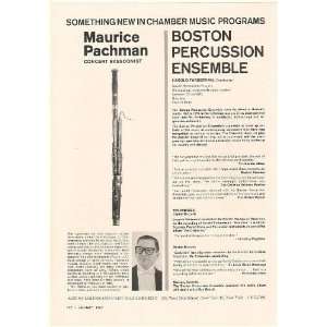  1962 Maurice Pachman Boston Percussion Ensemble Print Ad 