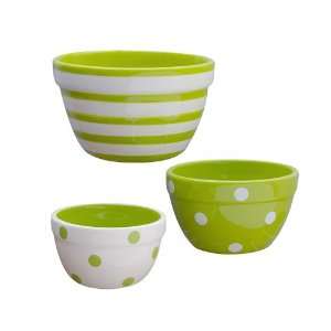  Terramoto Ceramic 3 Piece Polka Dots and Stripes Prep Bowl 