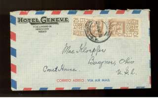 1952 Mexico City Mexico Hotel Geneve Airmail Cover  