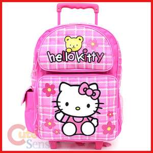   Kitty Large Rolling Backpack School Roller Bag Teddy Bear Trolley