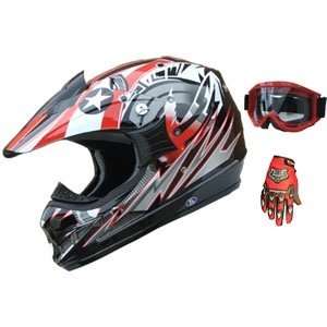  Adult DOT ATV Motocross Helmet Combo 195 Red Sports 