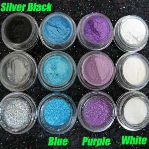 Black+Blue+Purple+White Eyeshadow Pigment Glitter 12pc  