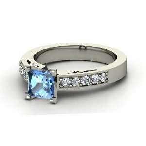  Dawn Ring, Princess Blue Topaz 14K White Gold Ring with 
