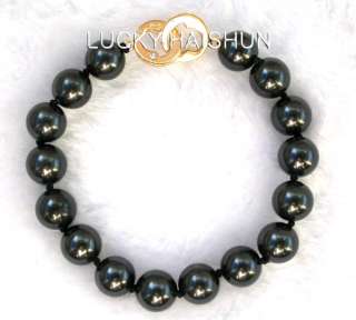 Authentic black bangle sea shell pearls Bracelet 10mm  